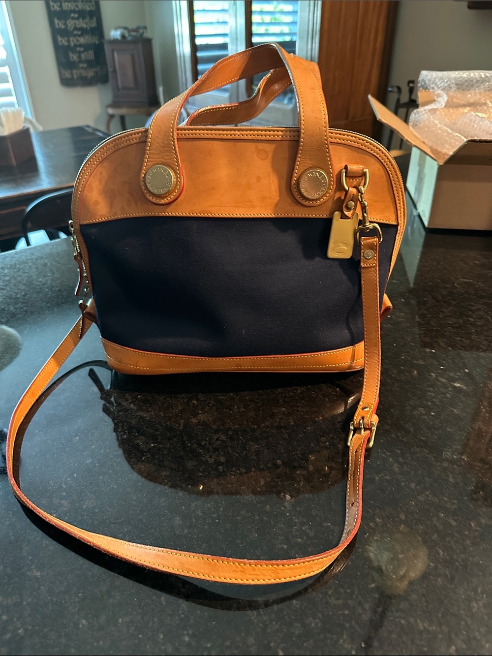 Dooney & Bourke Navy with Tan Leather Trim Crossbody